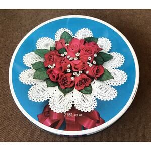 Vintage Brach’s Comtessa Chocolates Candy Gift Tin Red Rose Lace Doily Romantic